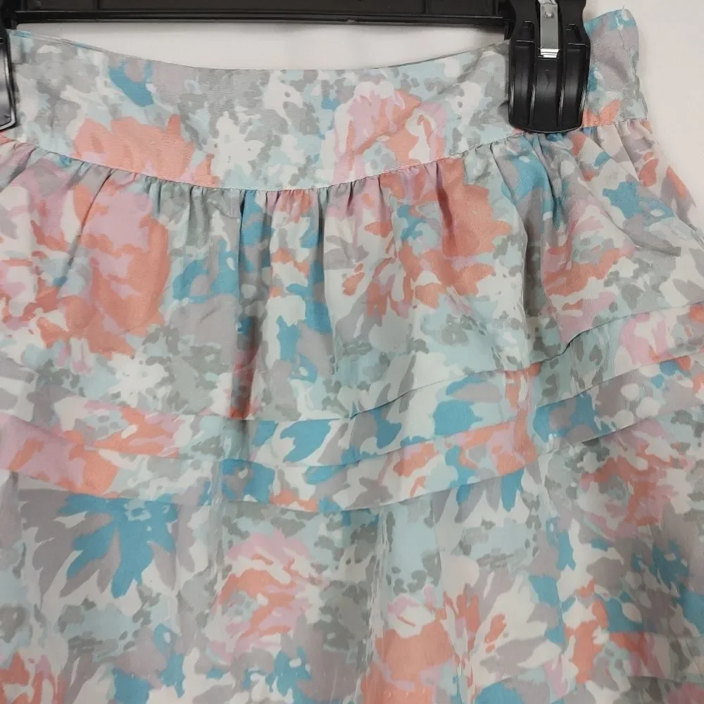 Urban Outfitters Kimchi Blu Watercolor Multicolored Tiered Skirt Women's Size 4.